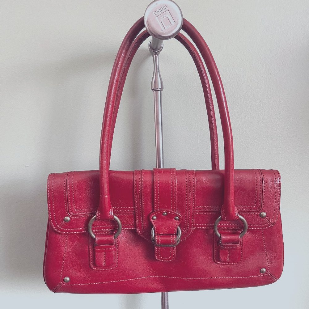 Vintage Nordstrom Red Leather Shoulder Bag - Flap Close - Brass Hardware